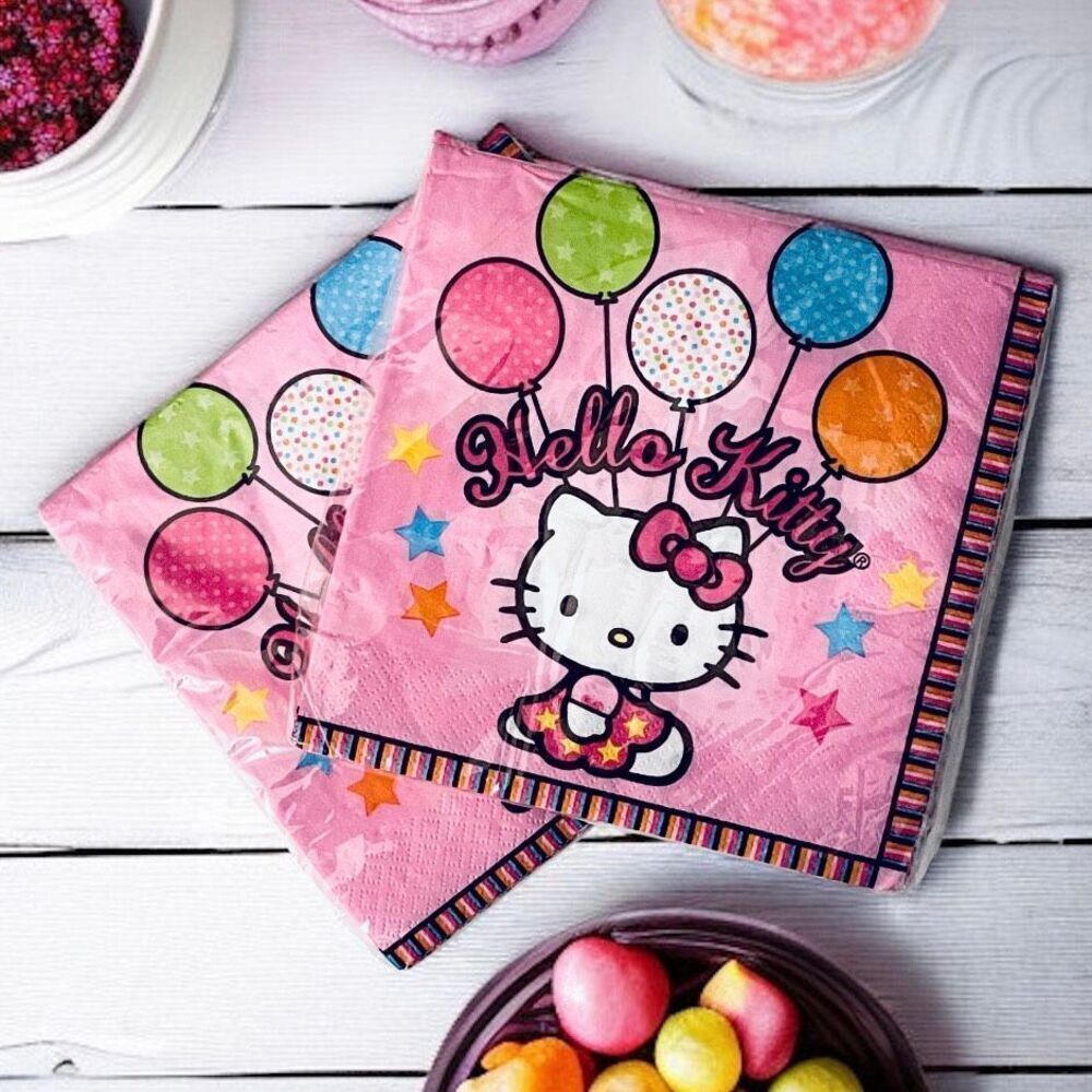 NWT Sanrio 32 Pink HELLO KITTY Balloons 16 Pack(x2) 2 Ply Birthday Paper Napkins